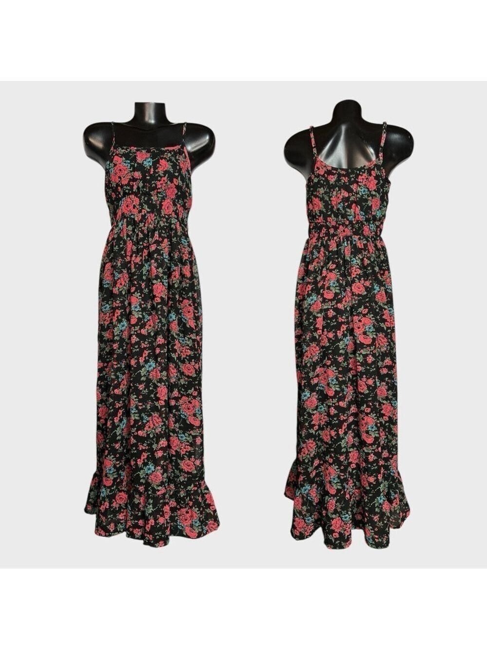 Urban Outfitters Pins & Needles Chiffon Floral Maxi Dress sz Small Black Red UO
